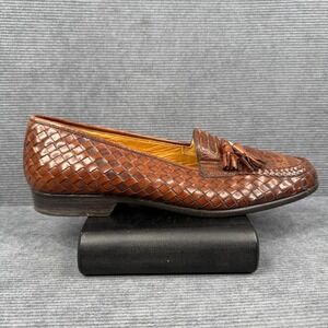 Magnanni Men's 10 M Brown Woven Leather & Ostrich Tassel Loafers Made in Spain